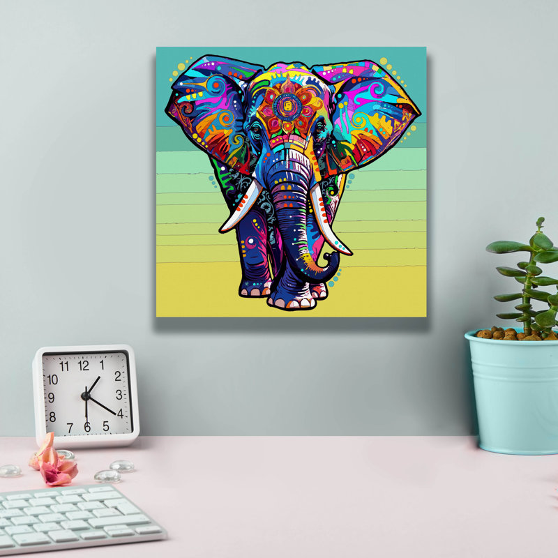 «The Grateful Elephant» par Dean Russo, art mural sur toile, 26 po x 26 po, H 12 po x l 12 po x P 0,75 po