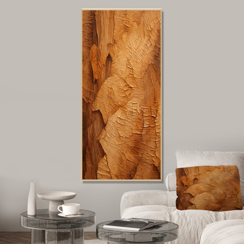 «Brown Tree Bark Essence 1», art mural arbre, Cadre flottant brun, 60" H x 28" W