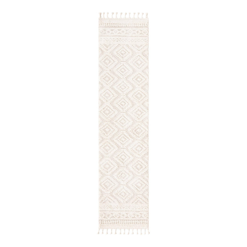 Jennylynn Geometric Machine Woven Polyester Area Rug in Ivory, Runner 2'7" x 10'