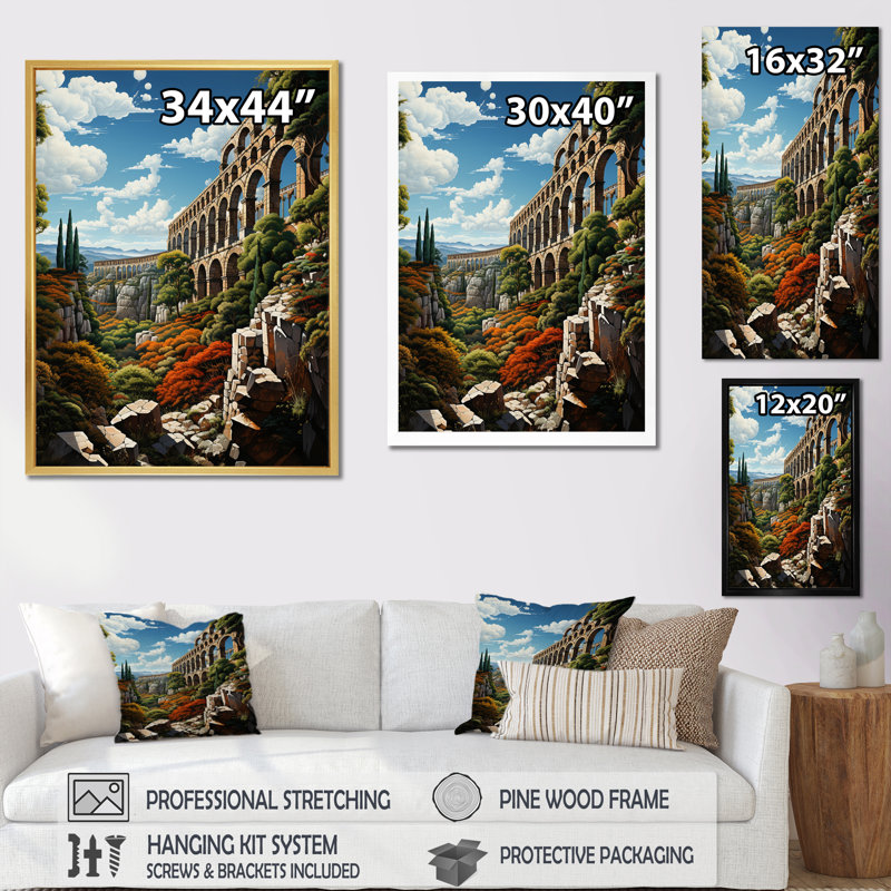 Espagne, aqueduc romain en segovin sur toile, Cadre photo noir, H 20 po x l 12 po x P 1 po
