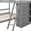 Lit superposé en bois gris avec lits simples superposés, six tiroirs et fond amovible avec motifs de tablettes de rangement réglables-421049833-421049830