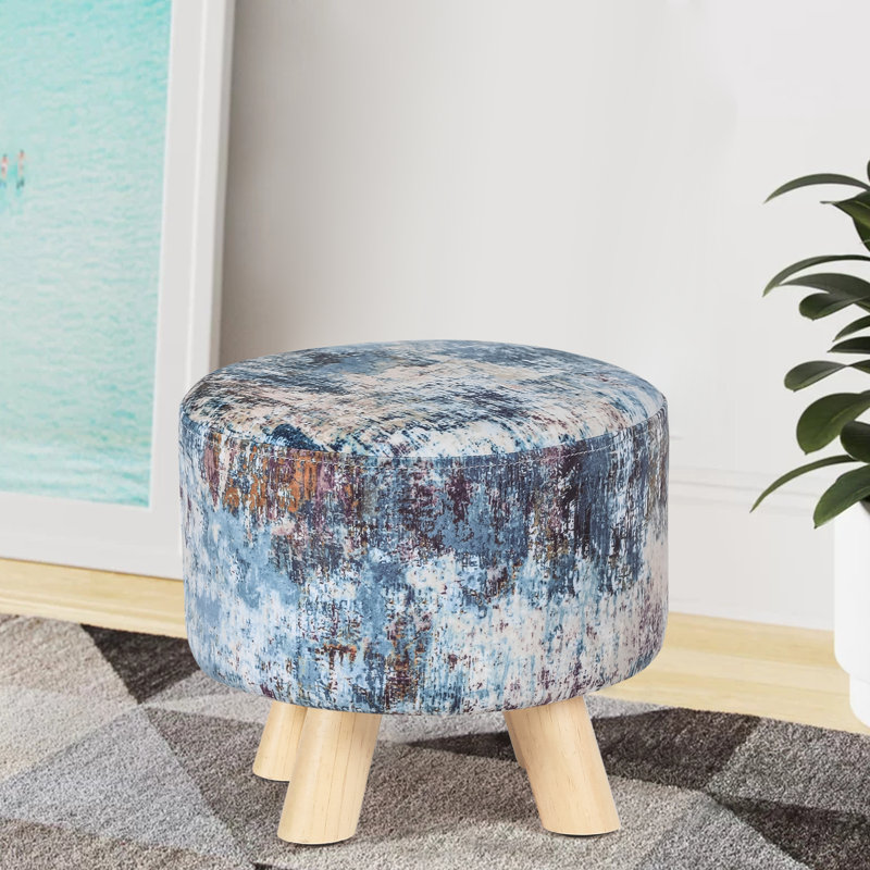 Cenka Upholstered Ottoman, Abstract Painting Linen Blend