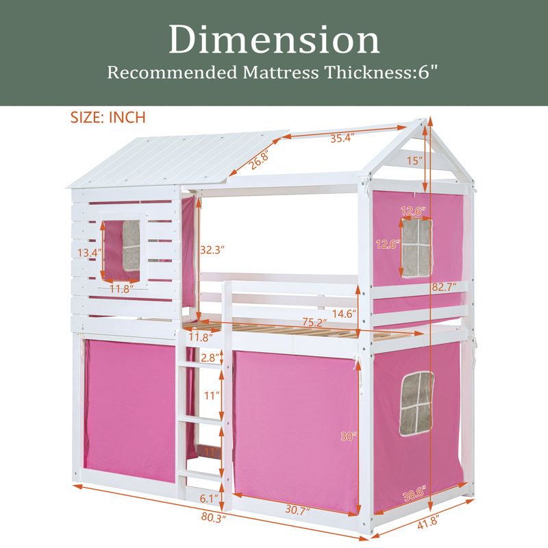 Ahaana Kids Bunk Bed, White/Pink, Twin