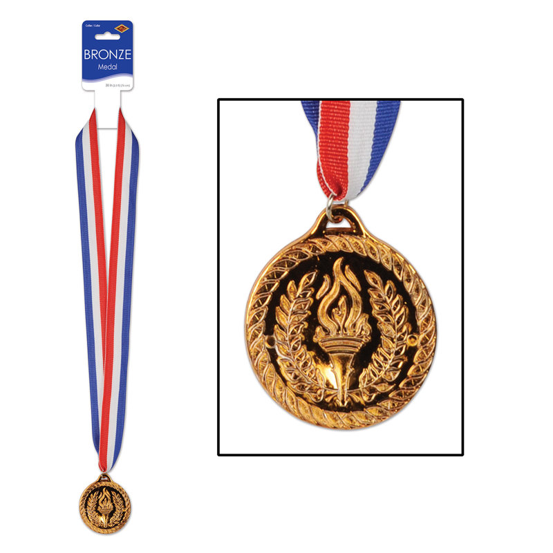 Médaille d'or avec ruban - 30 po avec médaille 2 po - paquet de 12, Brun