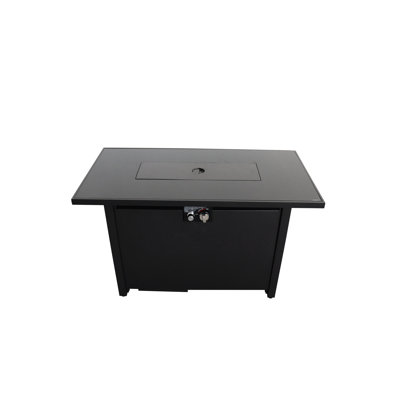 Outdoor Steel Fireplace, 25" H X 42" W, Black, Table With Lid For Protection W Fireplace Outdoors, Construction