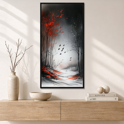 Black Red Starlight Crimson Night Forest II – Black Serene Framed Wall Art, Moody Canvas Prints