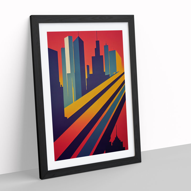 XV1022-3751X Resplendent City Skyline Abstract - Print, White, Black Framed, 66cm H x 48cm W