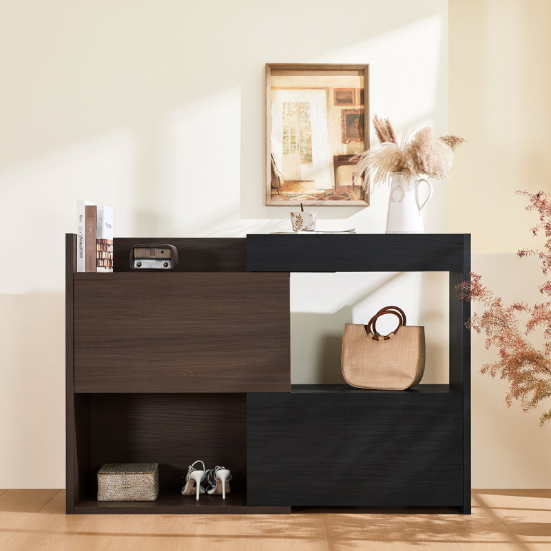 Rangement à chaussures extensible et rotatif avec 1 tiroir, armoire d'angle à 90 degrés pour l'espace de vie, couloir, entrée, pièce réglable en noyer noir de 32,5 po à 58,8 po, zone entrante, foncé