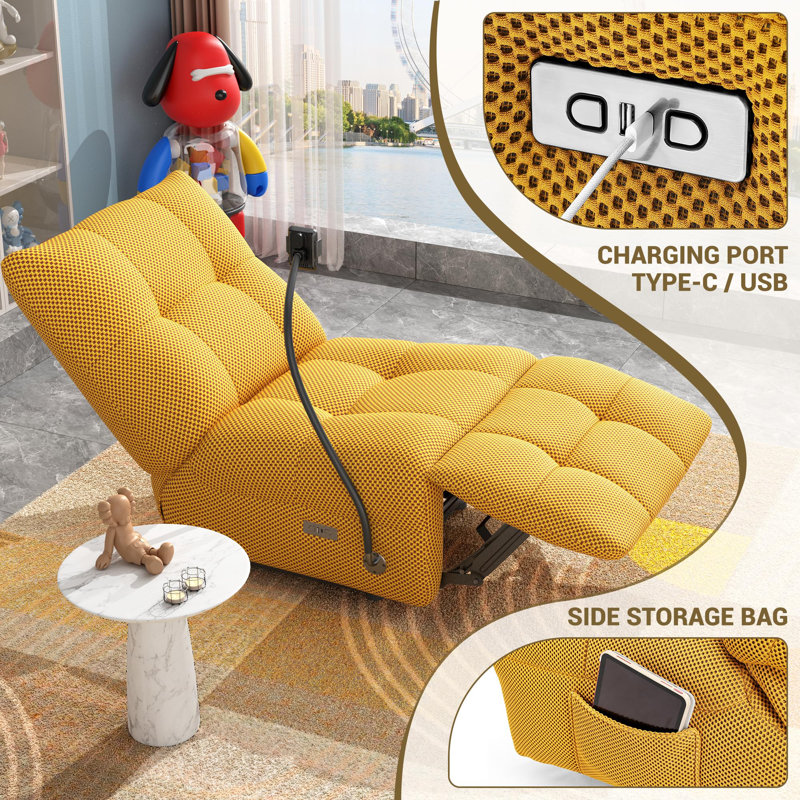 Power Recliner Chair With Wireless Charging - Electric Lift Recliner For Adults, 360lb Heavy Duty, Breathable 3d Mesh, Usb/type-c, Armless Design For Small Spaces, Home Theater & Elderly(yellow)