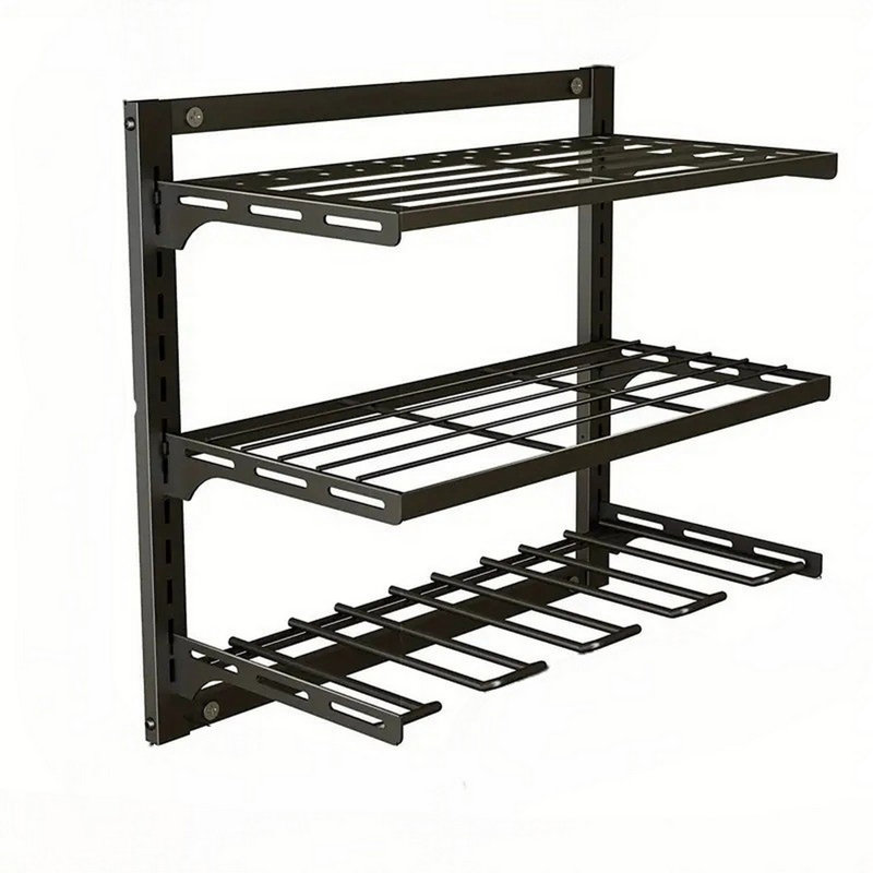 Support mural robuste en métal pour organisateur d'outils électriques, support de rangement de garage réglable à 3 niveaux, tablette d'atelier durable pour perceuses, tournevis, pinces