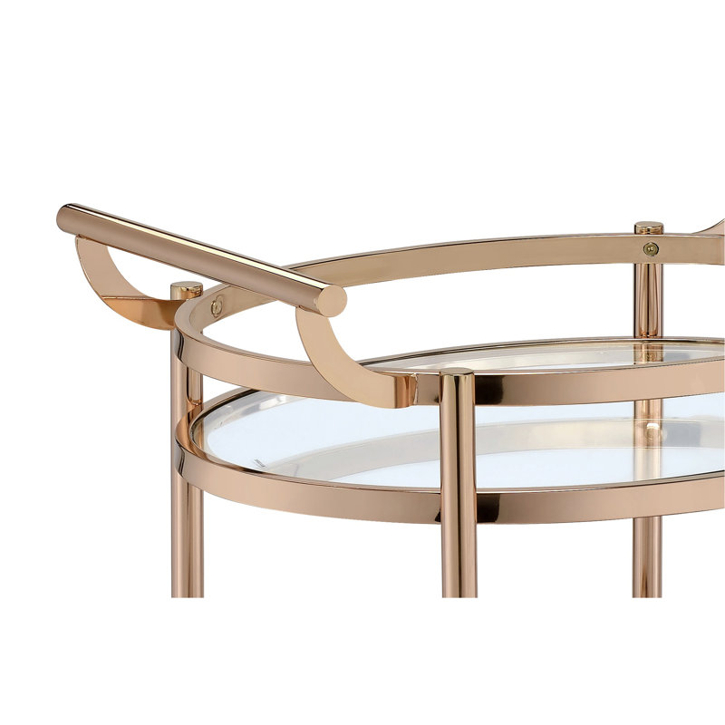 Chariot de service en verre transparent et finition or rose