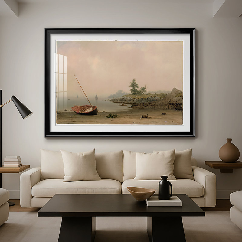 Le bateau échoué - Martin Johnson Heade, reproduction encadrée avec passe-partout et verre - 1863, 30 x 5 x 42,5, Noir
