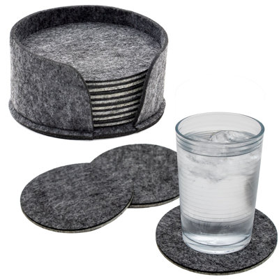 Wool / Felt Agate Ceramic Jute Leather Crystal Round 8 Piece Coaster Set with Holder Set
