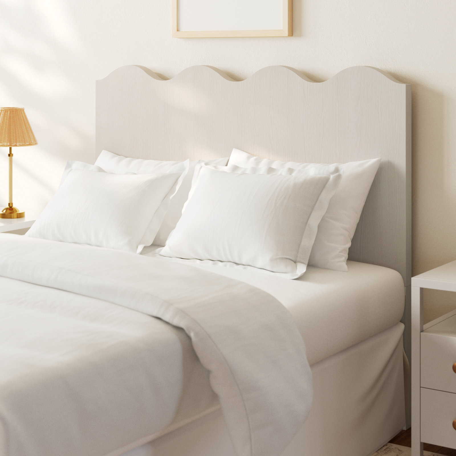 Rosalie Scalloped Headboard, Queen, White Sand
