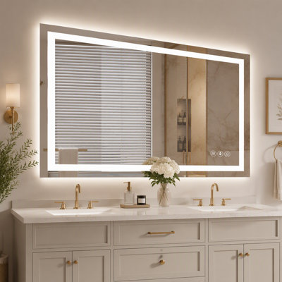 Miroir de salle de bain 48 po x 30 po à DEL sans cadre, miroir intelligent