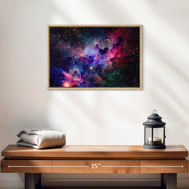 Galaxie nébuleuse de l'espace, Cadre flottant en bois naturel, 19 po x 13 po
