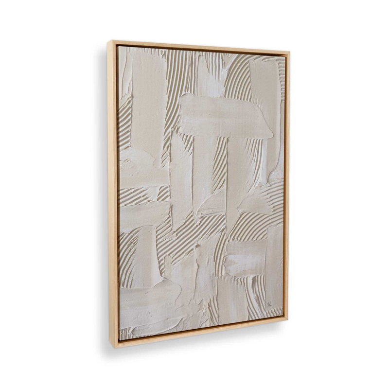 «Neutral Brushstroke Harmony», reproduction sur toile, Cadre américain en érable flottant