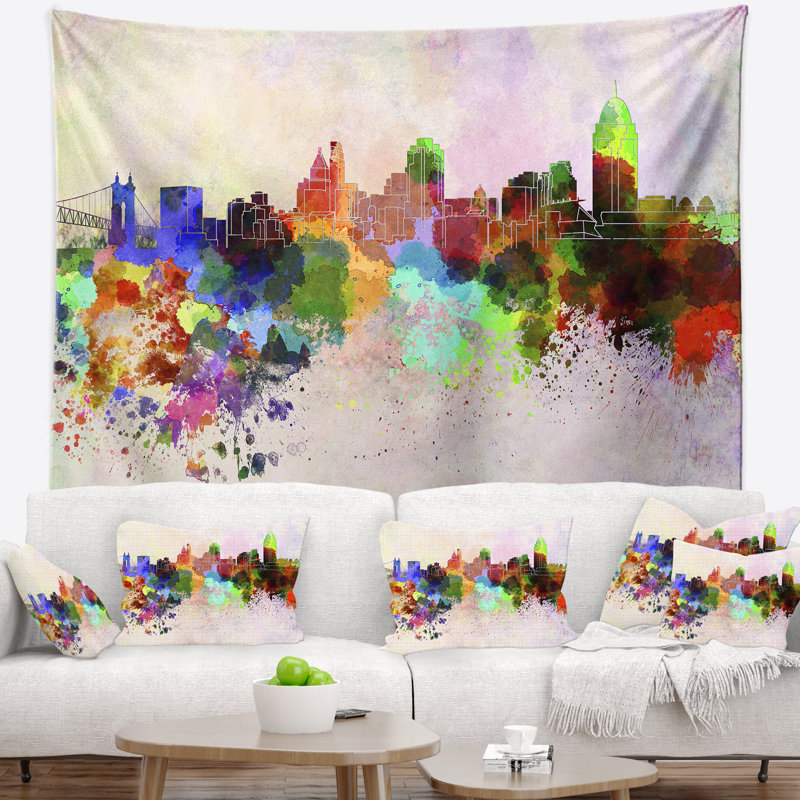Tapisserie de cincinnati skyline Cityscape, H 78 po x l 92 po