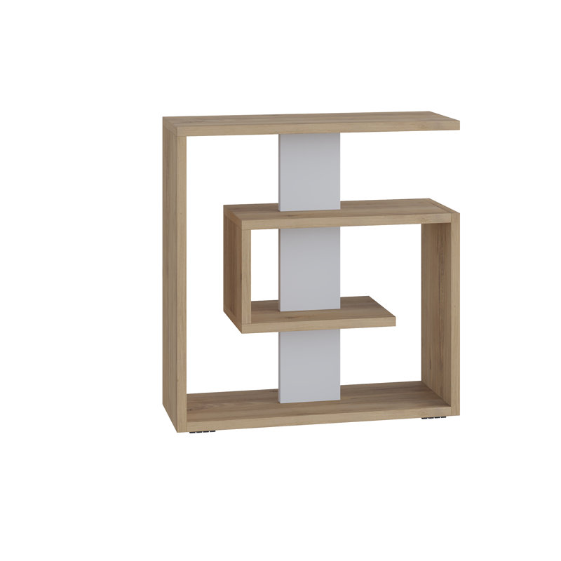 Saly Modern Side Table with Storage Shelves for Living Room, Oak/White