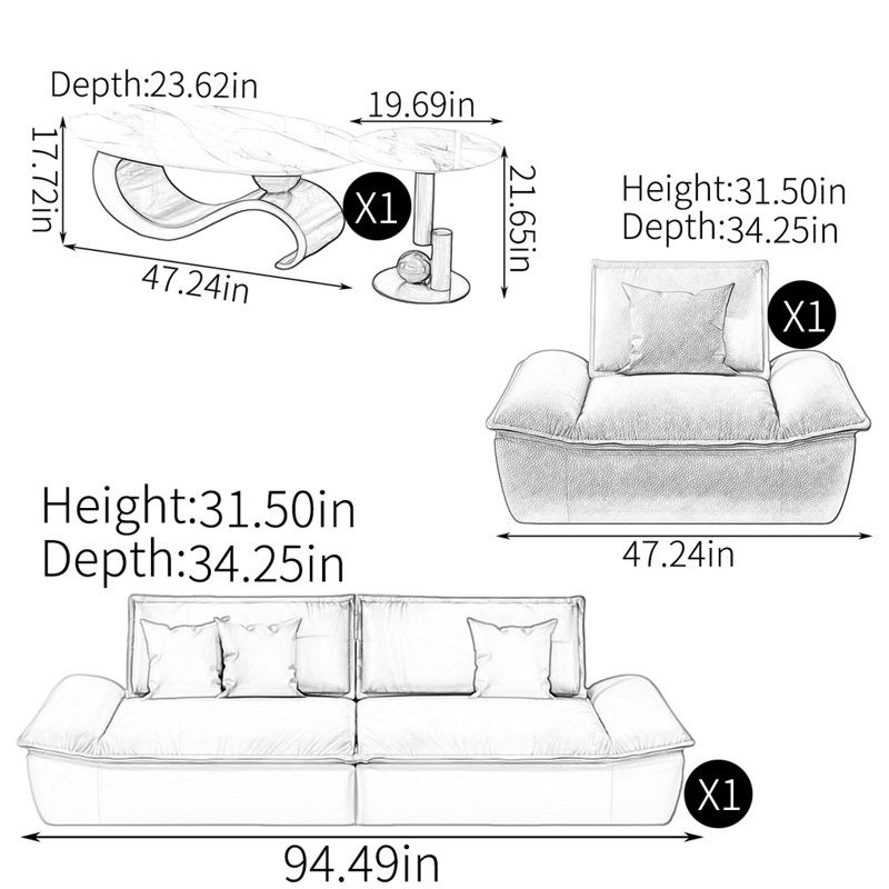 European minimalist sofa tea table combination