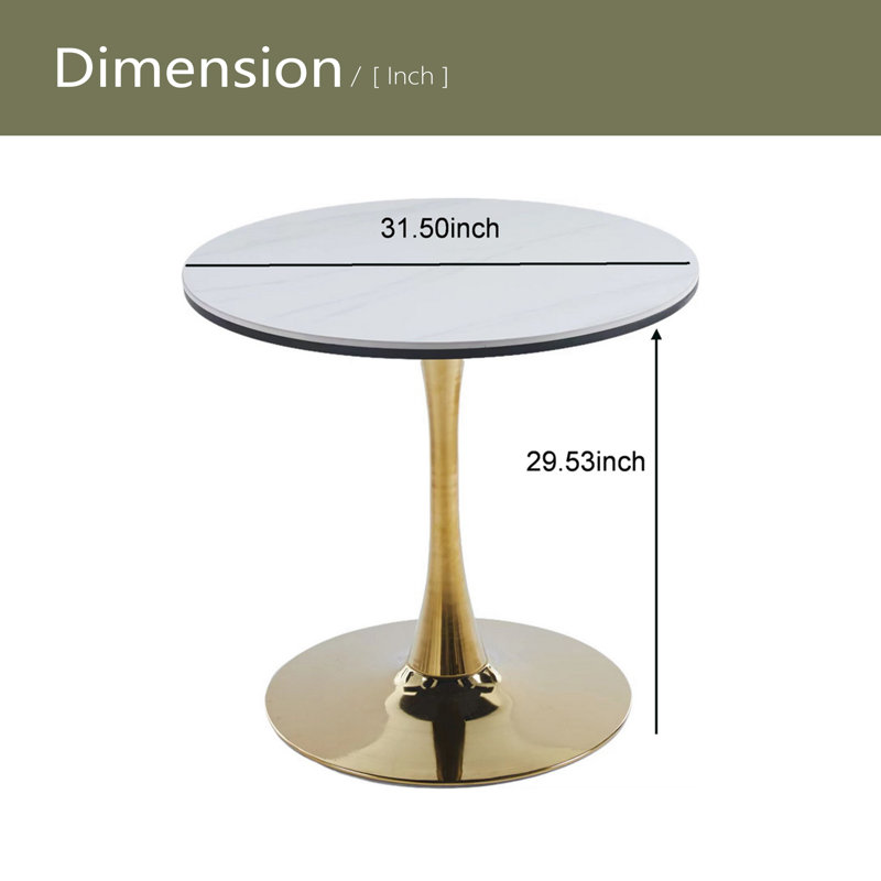 Table de salle à manger 31,5 "de style Mid-Century pour 2 à 4 personnes avec plateau rond en MDF, table de salle à manger à piédestal, table basse de loisirs