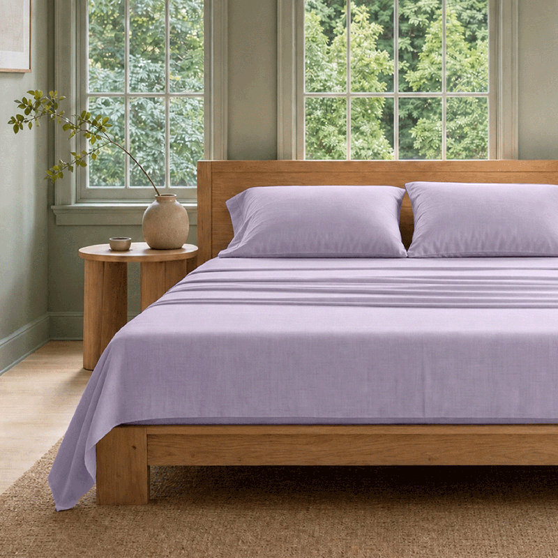 Fil 100% coton biologique | Draps en percale pour un confort frais et frais, QueenSheet Set with 2 Pillowcases, Lilac Solid