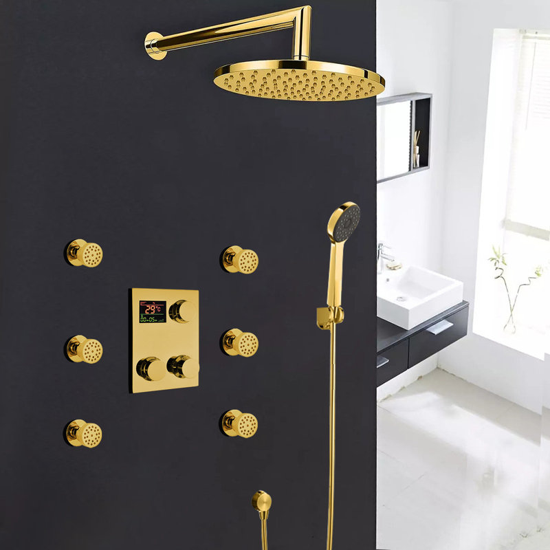 Juno Gold Finish Thermostatic Digital Display shower system