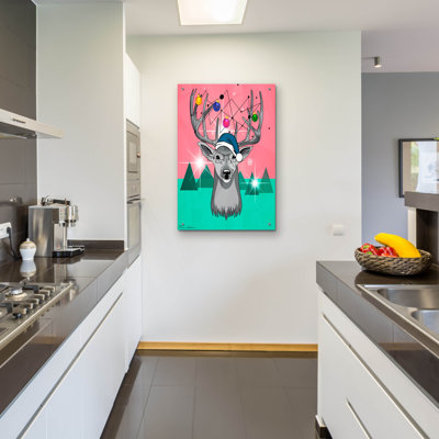Art mural en verre épique «Christmas Deer 3» par Mark Ashkenazi