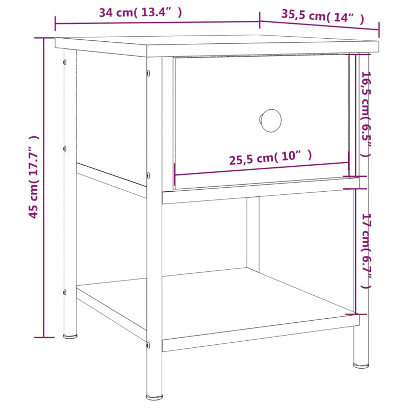Lympsham 34cm W Iron Bedside Table, Grey Sonoma