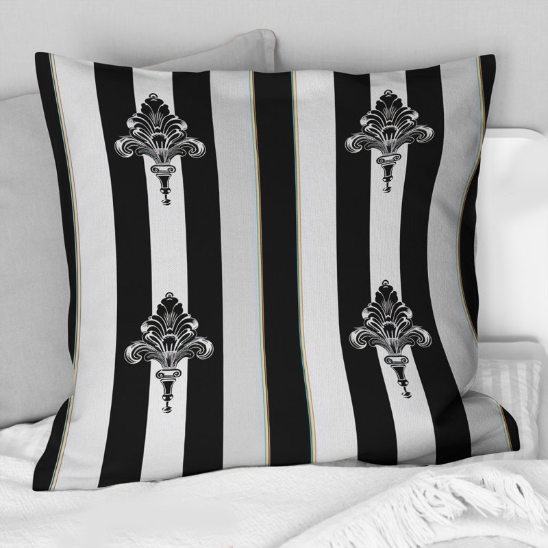 Coussin traditionnel noir à fines rayures II - traditionnel, H 16 po x l 16 po