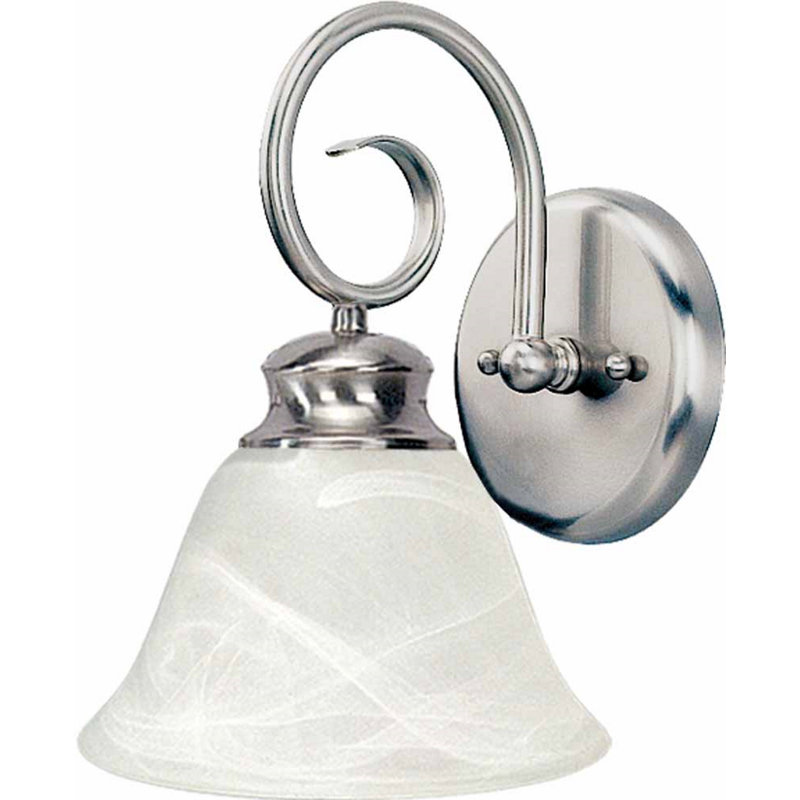 Troy 1-Light Indoor Brushed Nickel Bath or Vanity Wall Sconce or Wall Mount with Alabaster Glass Bell Shade, Brushed Nickel