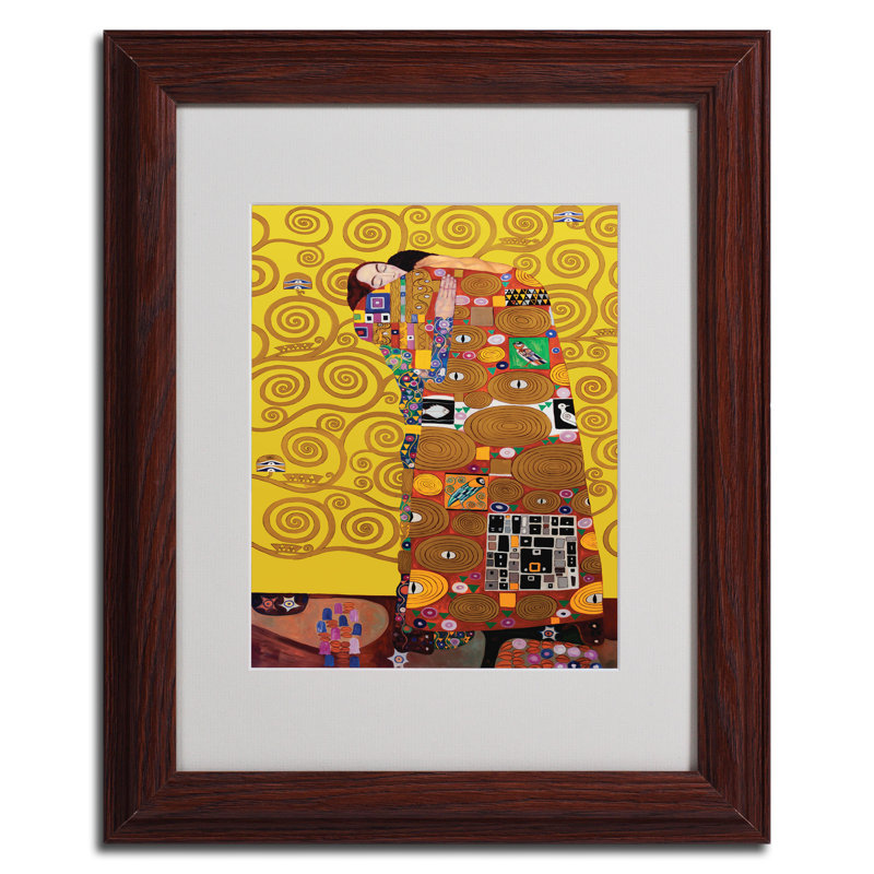 « fulfillment » par gustav klimt,, reproduction d’art encadrée, H 14 po x l 11 po x P 0,5 po, Brun - Biseautée