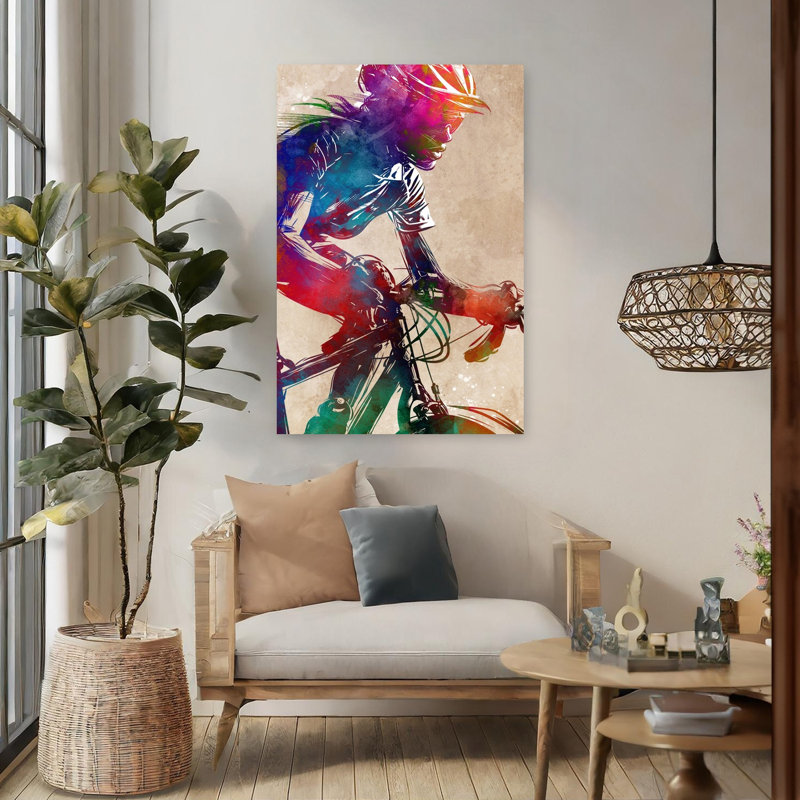 «Dynamic Cycling Watercolor Abstract Contemporary City Architecture», art mural, 48" H x 32" W