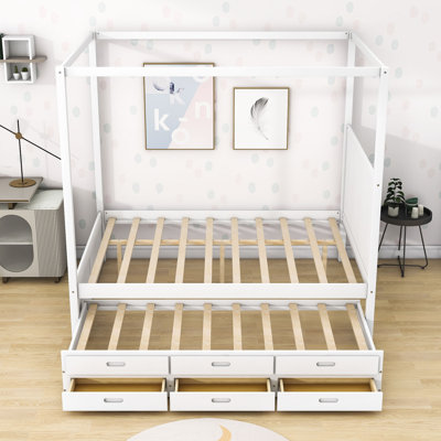 Ottwin Queen Size 3 Drawers Canopy Platform Bed with Trundle -  Latitude Run®, 46C53587D0394C3799D9FF6ED5C65538