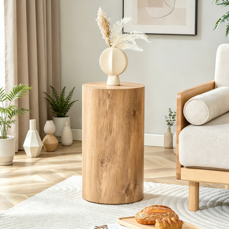 Table de bout ronde avec base robuste, 21.6" H x 11.8" W x 11.8" D