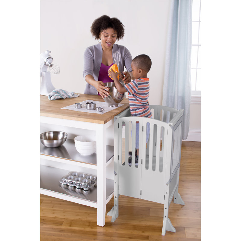 Tabouret de tour pour enfant pliable avec pieds anti-basculement et filets de sécurité Guidecraft, Gris
