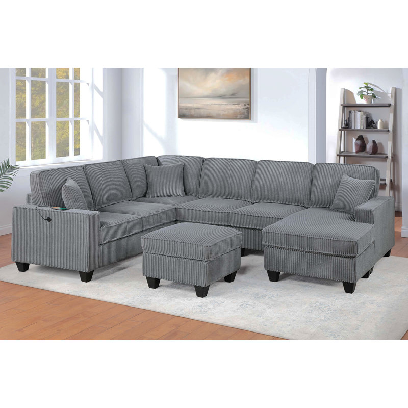 Ensemble modulaire 5 pièces Jillie, Velours côtelé brouillard