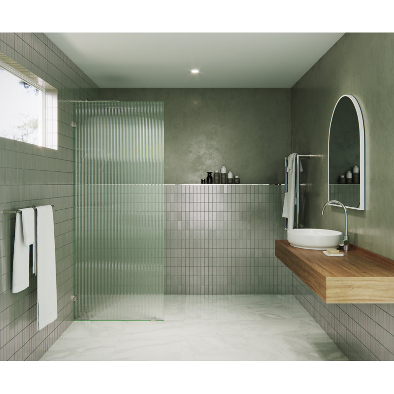 Gaia 32 in. x 78 in. Frameless Fluted Single Fixed Shower Panel, Polished Nickel