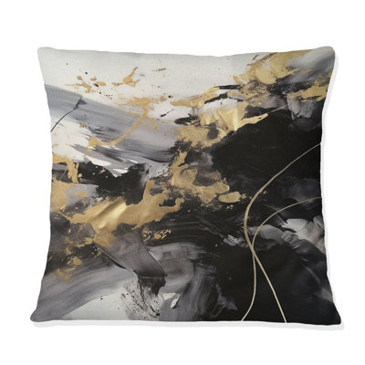 Coussin décoratif doré et gris Fusion I - imprimé abstrait