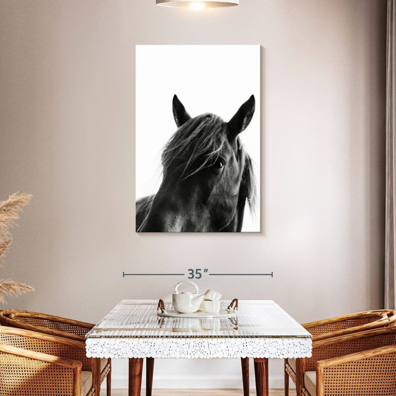 Cheval noir sauvage Brampt, H 45 po x l 30 po