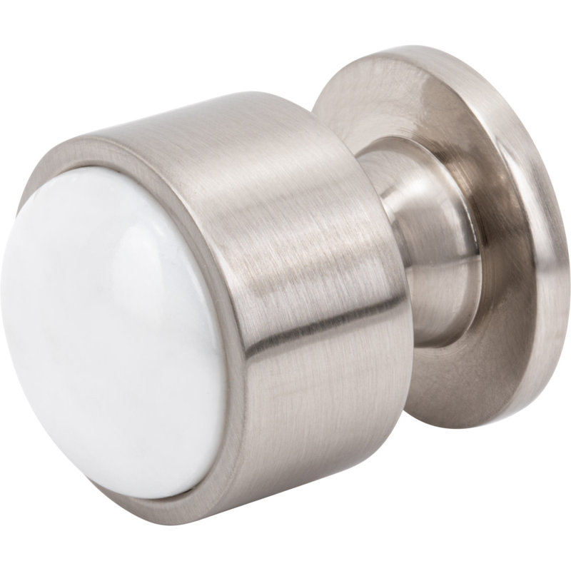 Firesky Diameter Knob, Brushed Satin Nickel, Carrara White, 1 1/8"