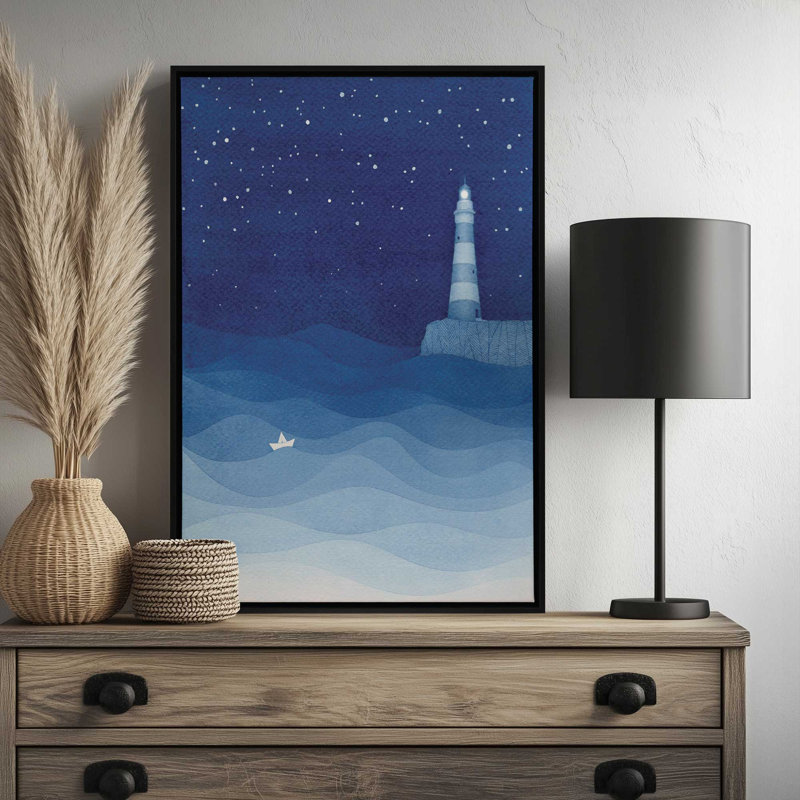 Phare, bateau en papier bleu par Vapinx, Noir, H 16 po x l 12 po