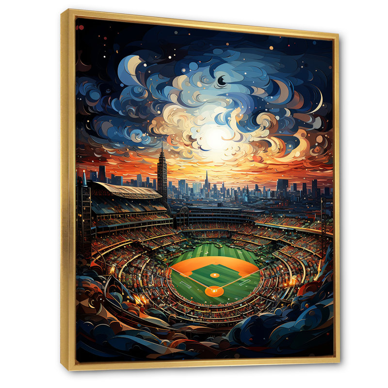 «Stadium In Spotlight At Night III - Cityscapes», reproduction sur toile, H 20 po x l 12 po x P 1 po, Cadre flottant doré