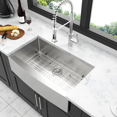33 Inch Brushed Nickel Sink - Style Stainless Steel 16 Gauge With Easy Cleaning Technology Apron Front Kitchen Scratch- Coating