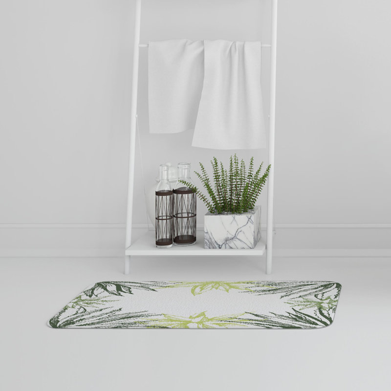 Isabelle Non-Slip Bath Rug, Green Sketch Foliage