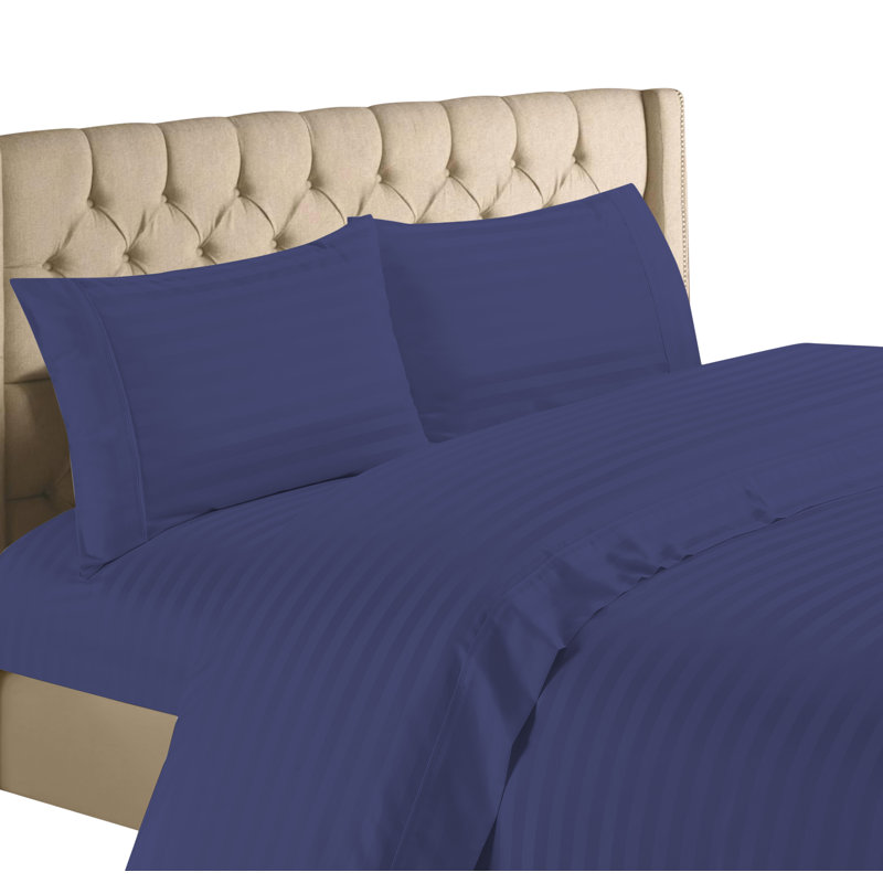 Ensemble de draps 100% satin de coton 1200 fils, Marine, Ensemble de draps pour lit simple TG avec 1 taie d