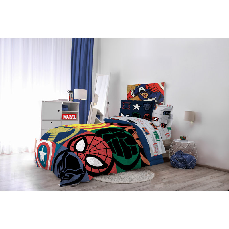 Marvel Emblems Bed Set, Queen Comforter + 6 Additional Pieces