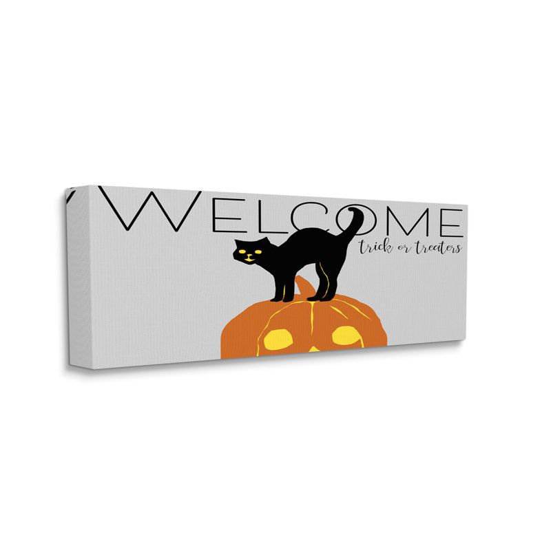 Citrouille d'Halloween chat de bienvenue, Toile tendue, H 17 po x l 40 po x P 1,5 po