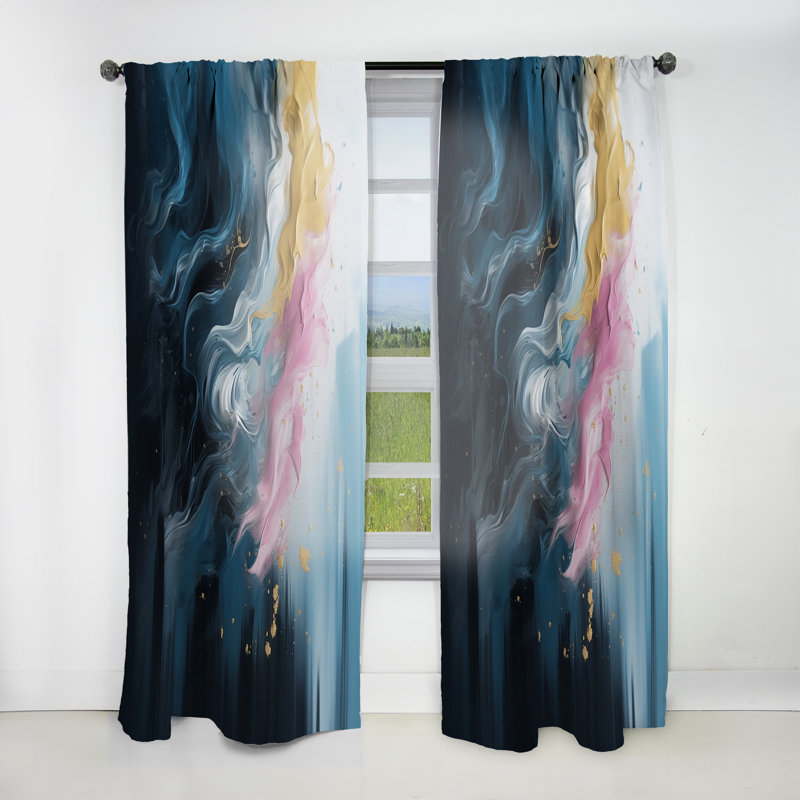 Kari - Rideau moderne en rose et bleu «Exploration de l'invisible I» - obscurcissant la pièce en velours - 1 panneau