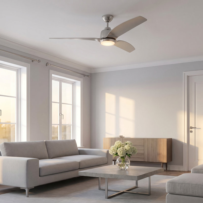 Carly LED Downrod Ceiling Fan, Brushed Steel, 15.40" H x 60" W x 60" D, Silver